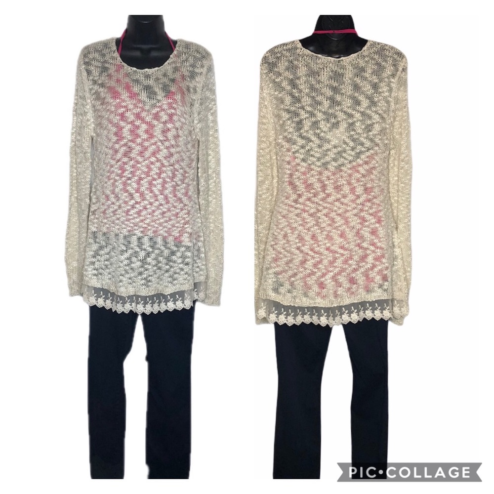 ELAN Lace Bottom Tunic Sweater
